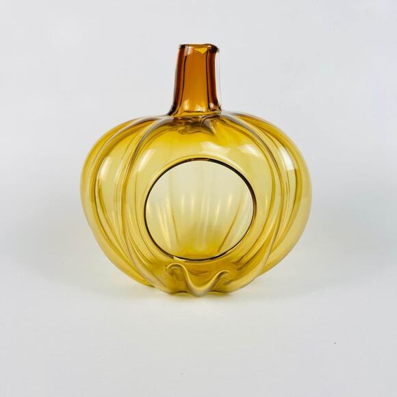 Art Glass Pumpkin Candle Holder Fall Halloween Decor - Picture 1 of 5